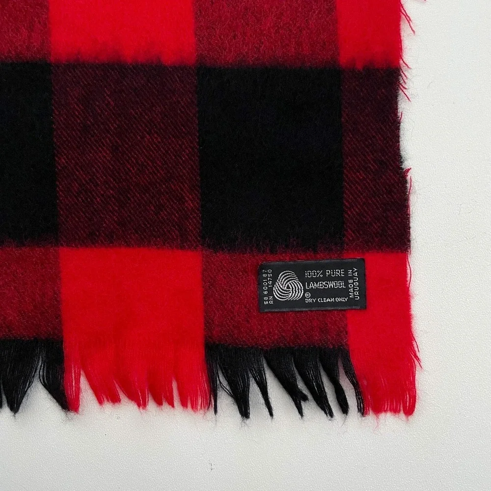 100% Pure Lambswool Scarf - Red/Black - Made in Uruguay